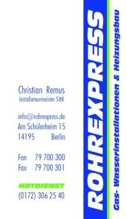 ROHREXPRESS Installateurmeister Christian Remus in Berlin - Logo
